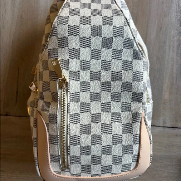 Checkered Beige and Cream Women's Bag - Picture 2 of 7